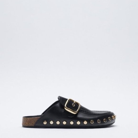 Zara Leather Low Heel Clog with Studs Size 6.5 - Picture 2 of 9
